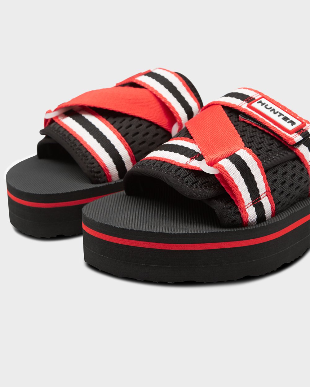 Womens Hunter Slides Black/White/Red - Original Flatform Beach - 0127549-RD